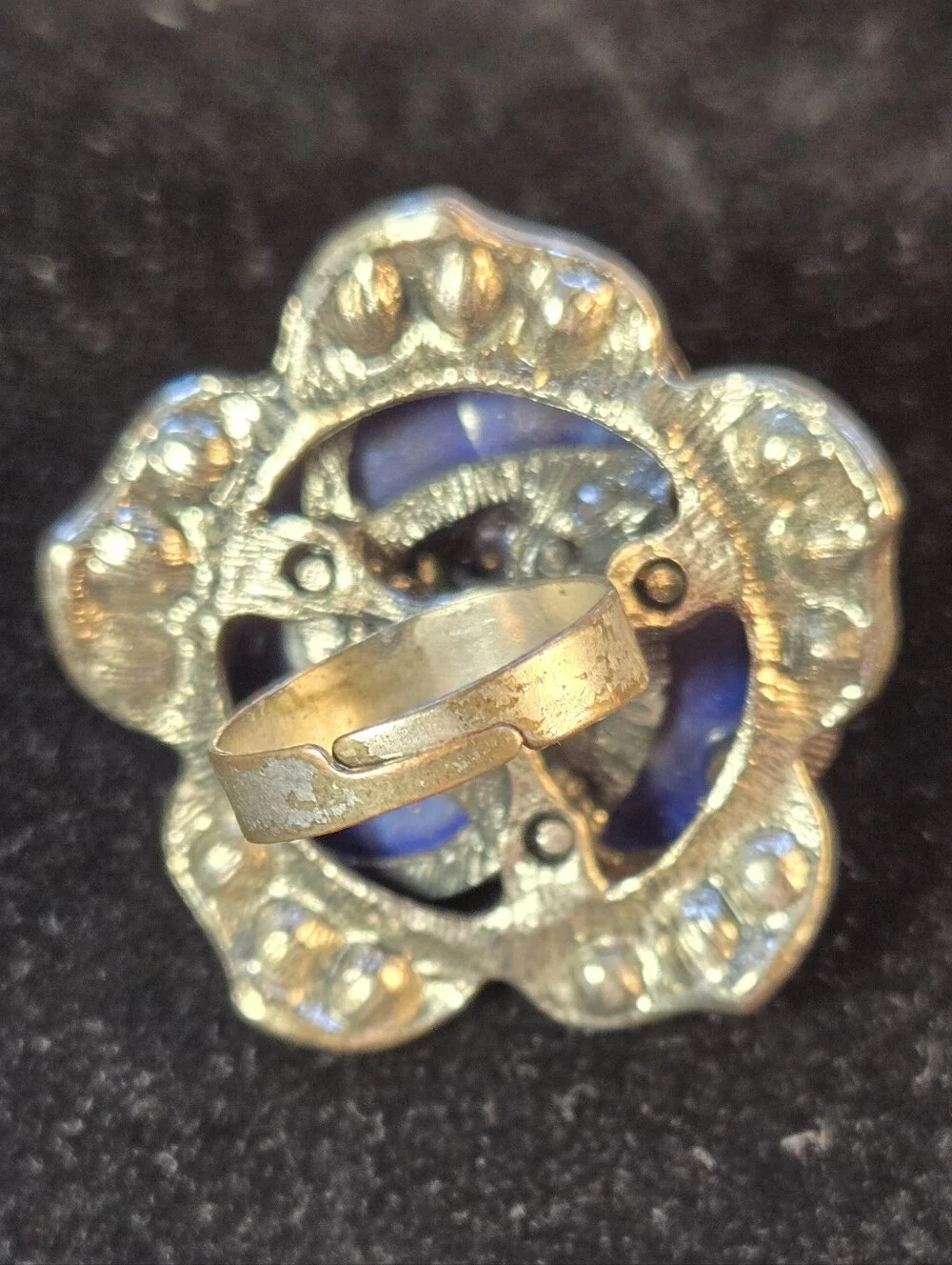Blue Floral Adustable  Cocktail Ring with Multicolor Stones